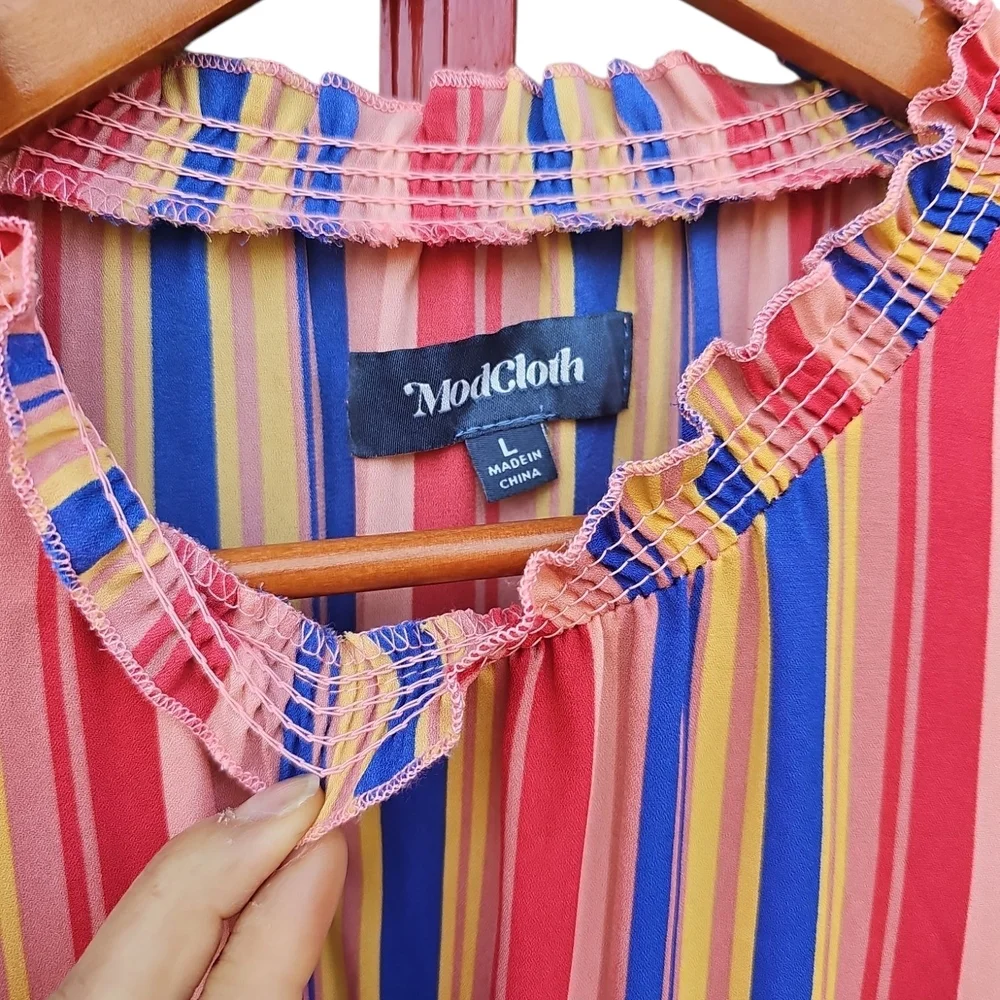 Modcloth Savor The Occasion Multicolor Striped Middi Dress Size L - Picture 6 of 11
